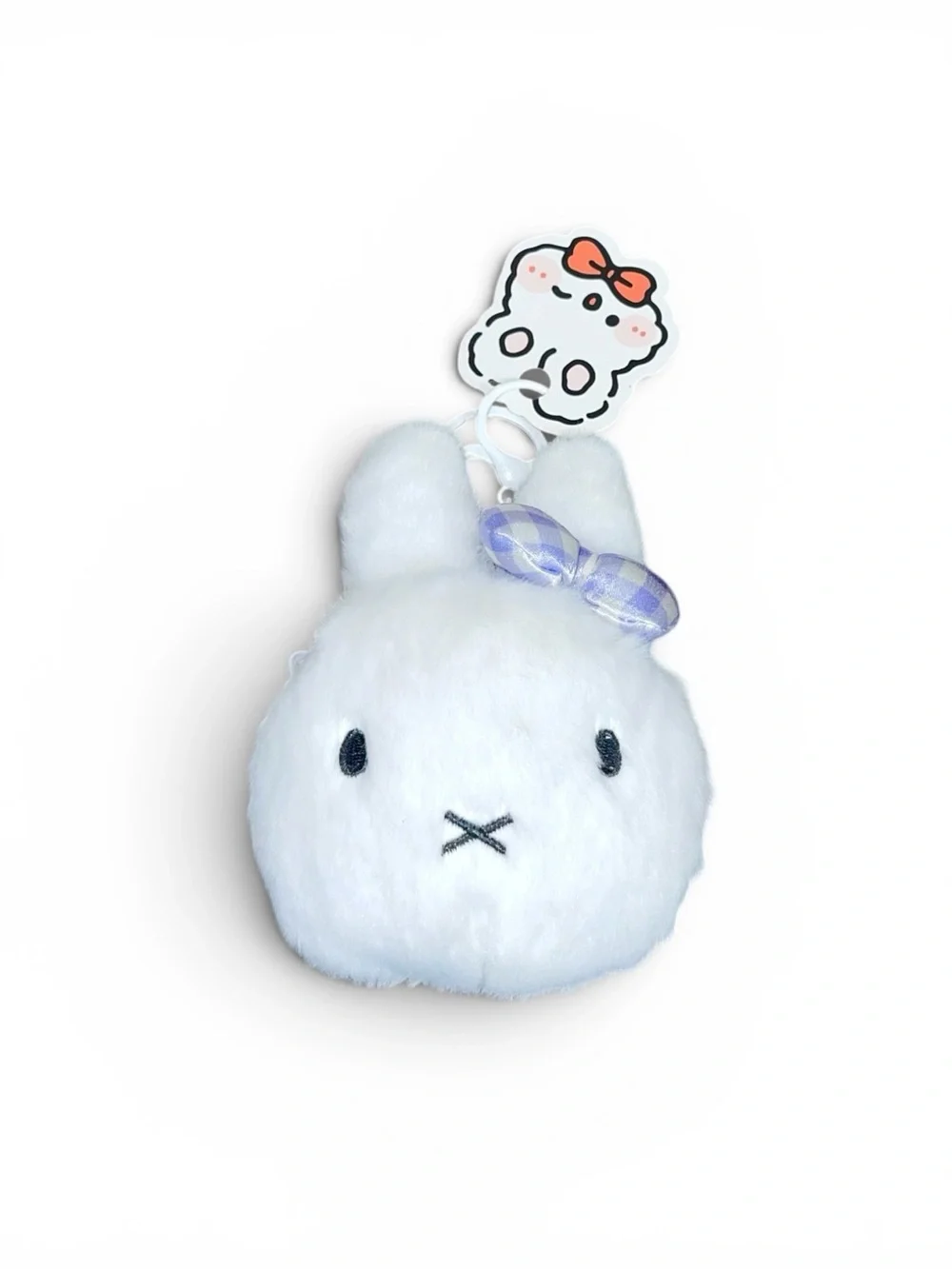 White Bunny Plush Keychain with Purple Bow